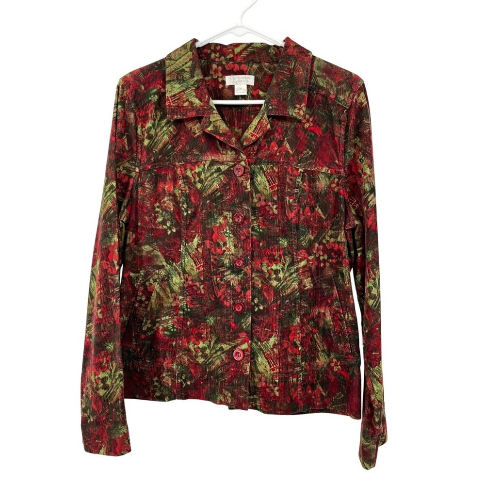 Christopher & Banks Corduroy Jacket Women’s M 100% Cotton Red Green Used